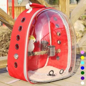 Portable Parrot Carrier Bird Cage with Prech and Feeder Acrylic Pet Backpack Bag for Parakeet Cockatiel Travel Hiking&Cycling
