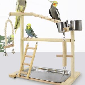 Wooden Bird Perch Stand Parrot Platform Playground Stand Exercise Gym Playstand Ladder Interactive Bird Toys Training Supplies